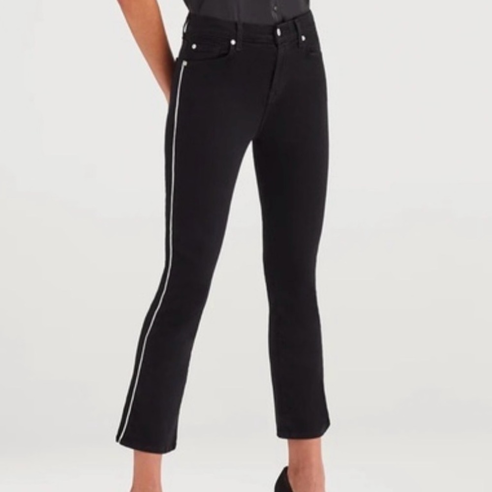7 FOR ALL MANKIND JEANS BLACK WITH WHITE PIPING SLIM KICK JEANS WOMENS SZ 25